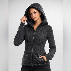 Anatomie Nina Black Knit & Puffer Hooded Jacket XS Utilitycore Quiet Luxury